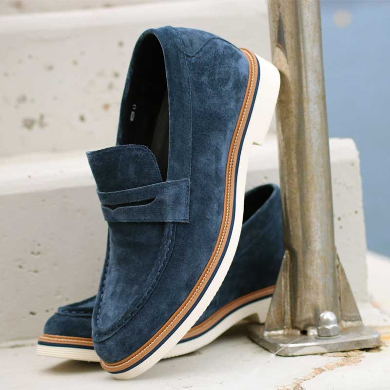 Vorderansicht  Slipper Stresa Blau | +7cm mehr Körpergröße | Herrenschuhe – Mario Bertulli