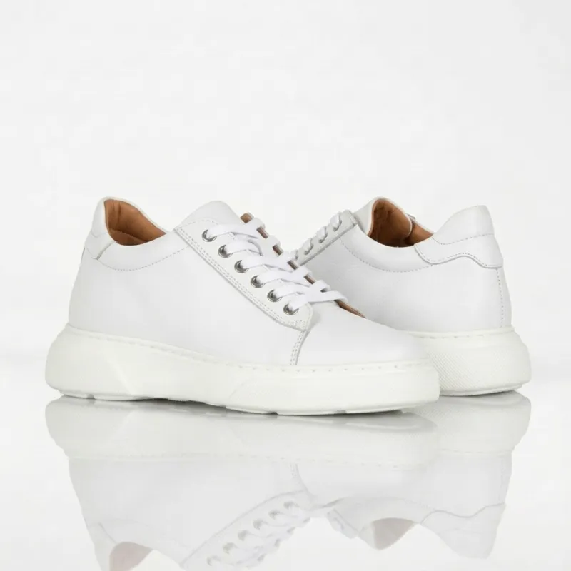 Sova Weißes Leder schuherhöhende Damenschuhe +7,5 cm