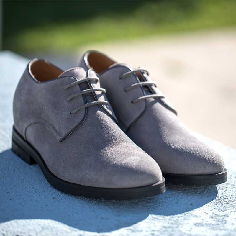 Height Increasing Derby Shoes Men - Grey - Nubuk - +2.8'' / +7 CM - Bocenago - Mario Bertulli