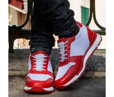 Height Increasing Sneakers Men - Red - Leather/mesh - +2.8'' / +7 CM - Sirmione - Mario Bertulli