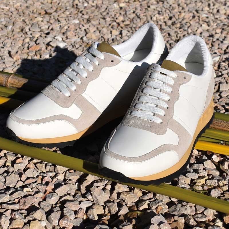 Height Increasing Sneakers Men - White - Nubuk / Leather - +2.8'' / +7 CM - Menaio - Mario Bertulli