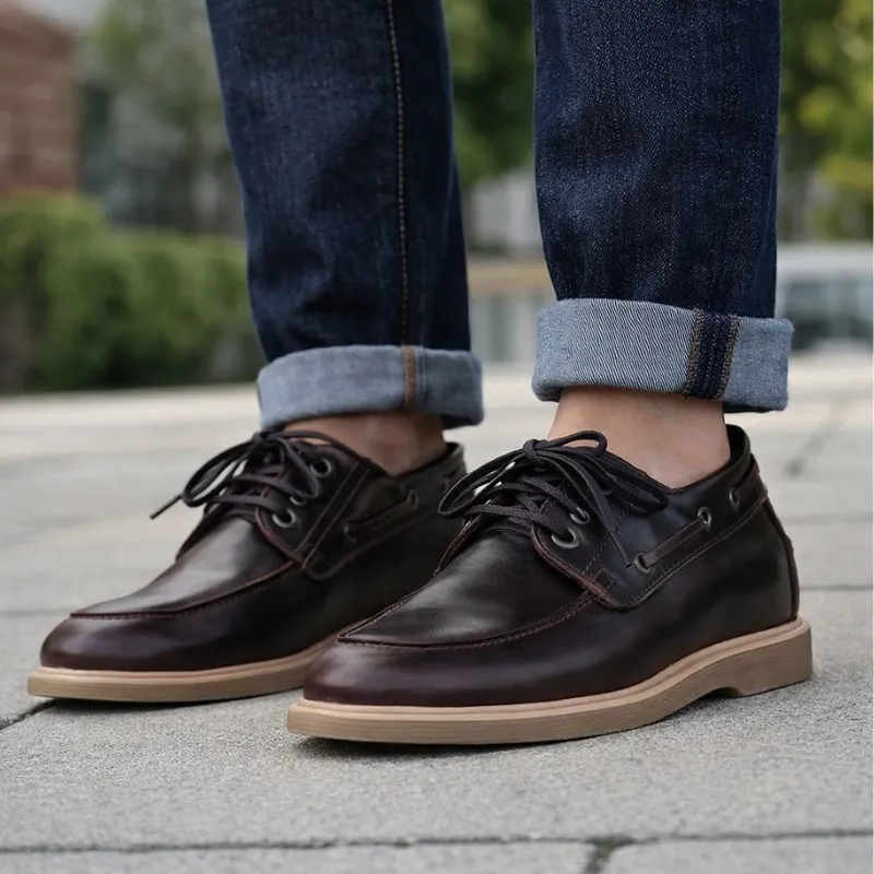 Manarola brown height-increasing boat shoes +5 cm