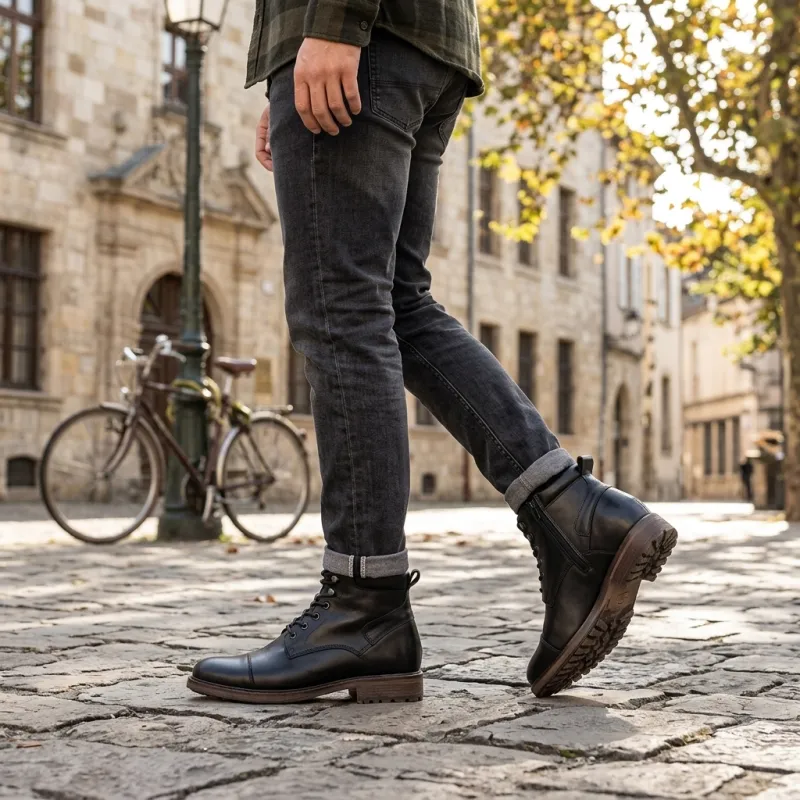 Fur-lined wedge ankle boots for men | Black +3.0'' | Mario Bertulli