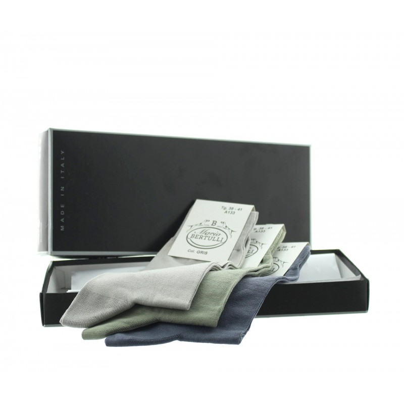 3 pairs socks box - grey/green/light grey - Luxury Packs of Socks from Mario Bertulli - specialist in height increasing shoes