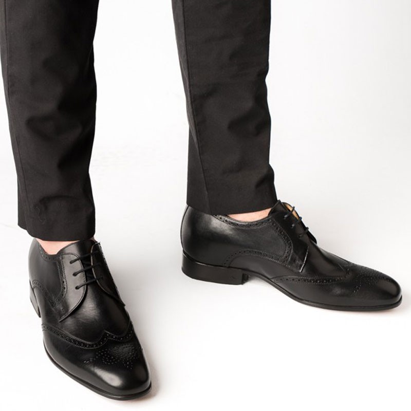 chaussures derby compensées Homme - Noir - Cuir de veau pleine fleur - +6 CM - Burano - Mario Bertulli