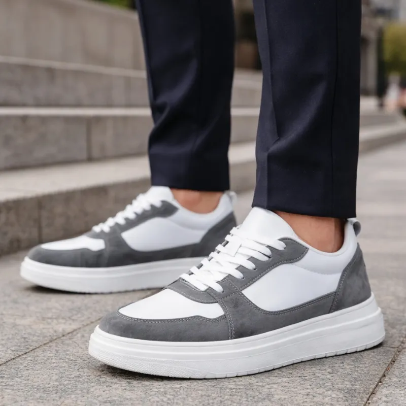 Assisi Sneakers Rehaussantes Blanc et Gris +6 cm