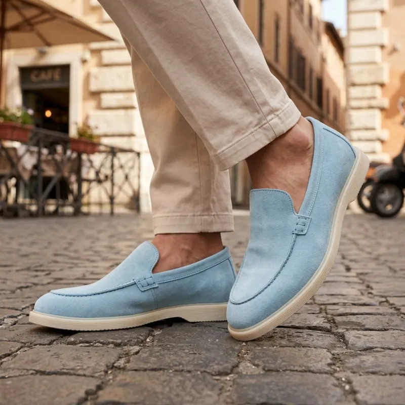 Mocassins rehaussants Positano bleu ciel +5cm