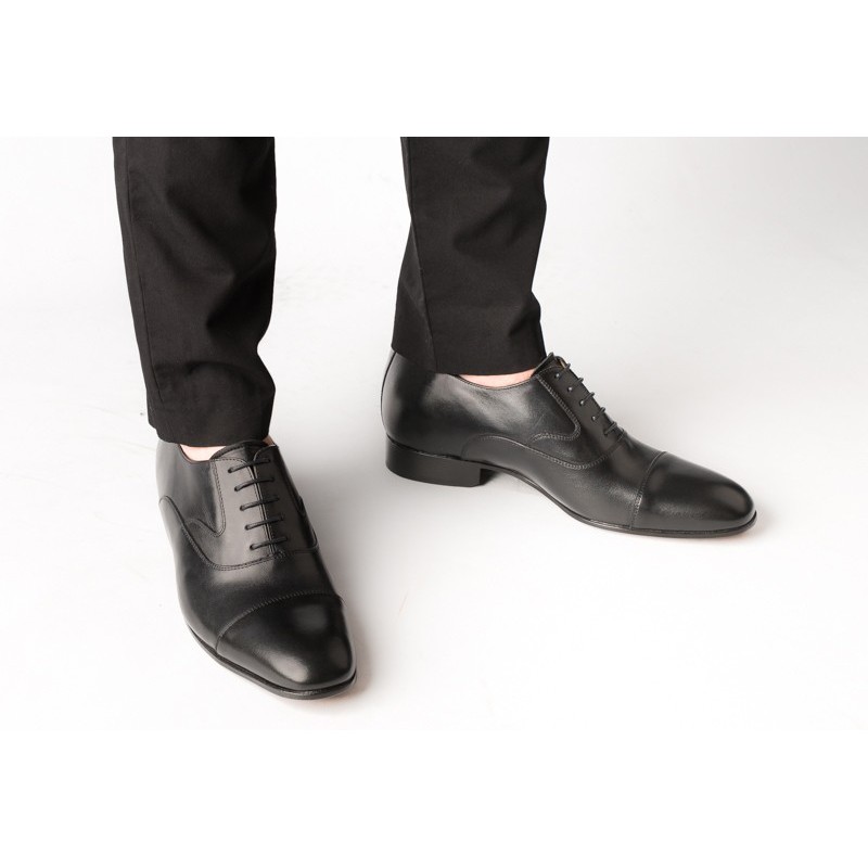 chaussure richelieu Homme semelle talonnette - Noir - Cuir de veau pleine fleur - +6 CM - Luxe - Mario Bertulli