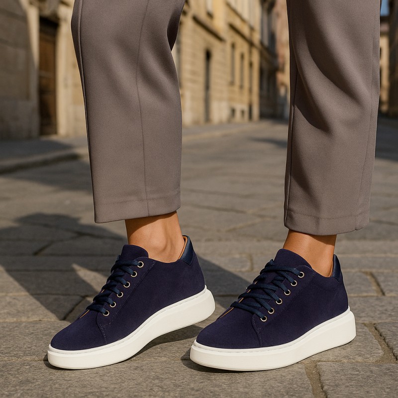 Sova blu marino scarpe rialzate da donna +7,5 cm