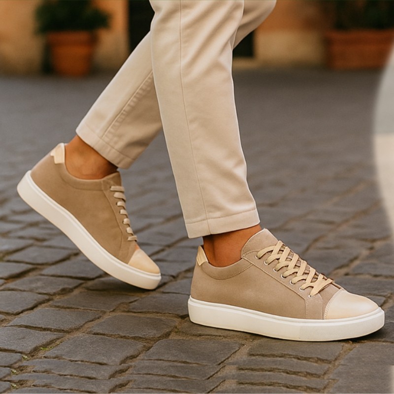 Sneakers Rialzanti Milano taupe +6cm