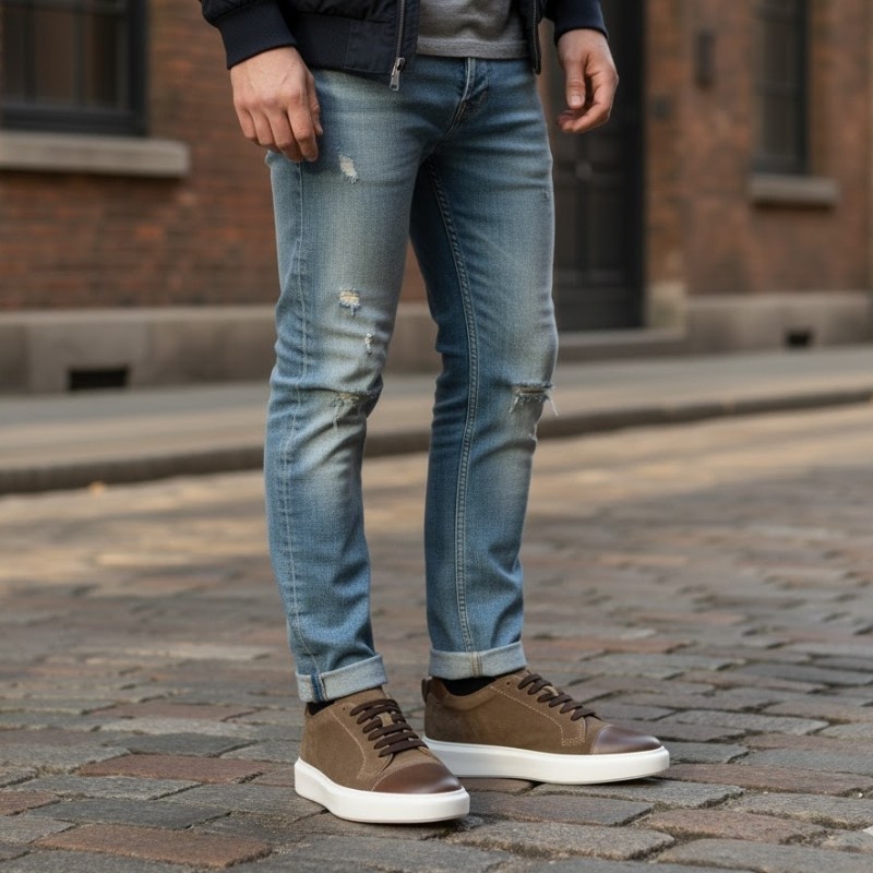 Sneakers Rialzanti Milano marrone +6cm