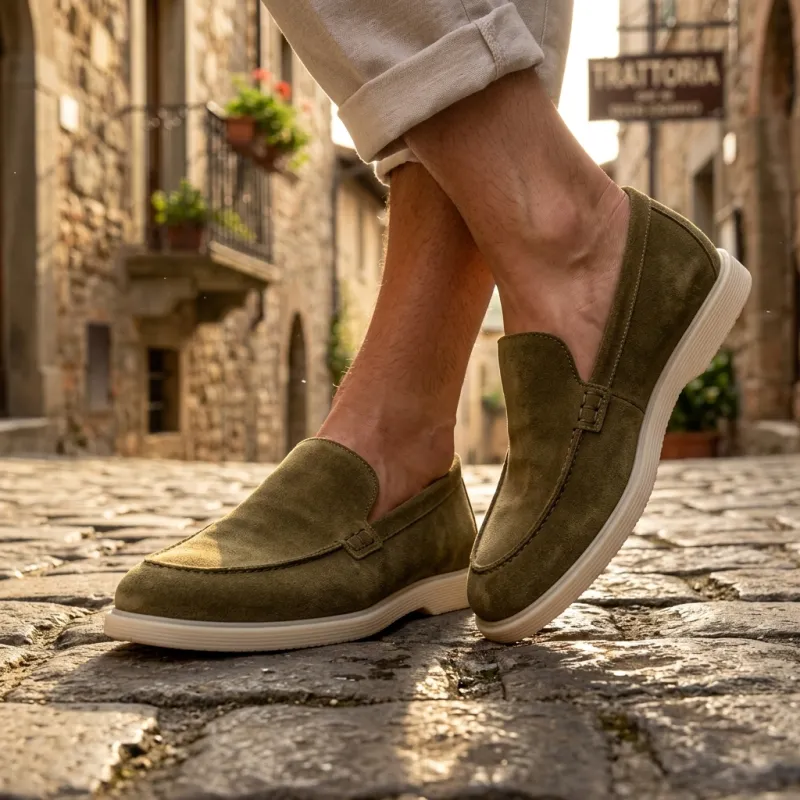 Mocassini rialzati uomo Positano kaki +5 cm