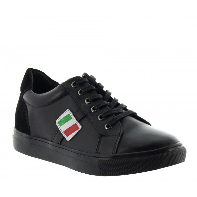 basket Homme rehaussante - Noir - Cuir - +5 CM - Rocchetta - Mario Bertulli