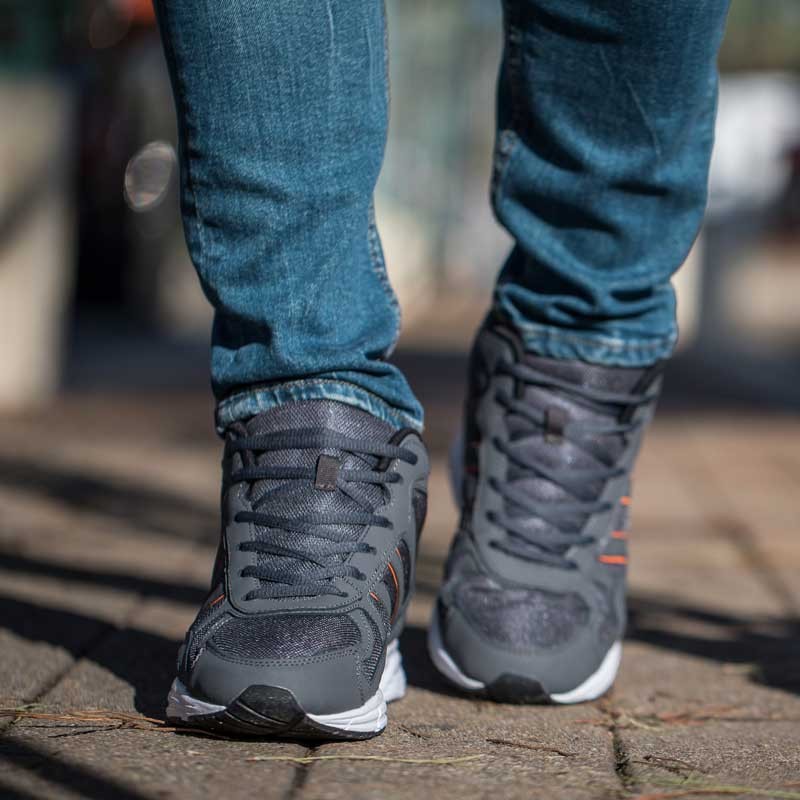 basket compensée Homme - Gris - Cuir/mesh - +7 CM - Sport - Mario Bertulli