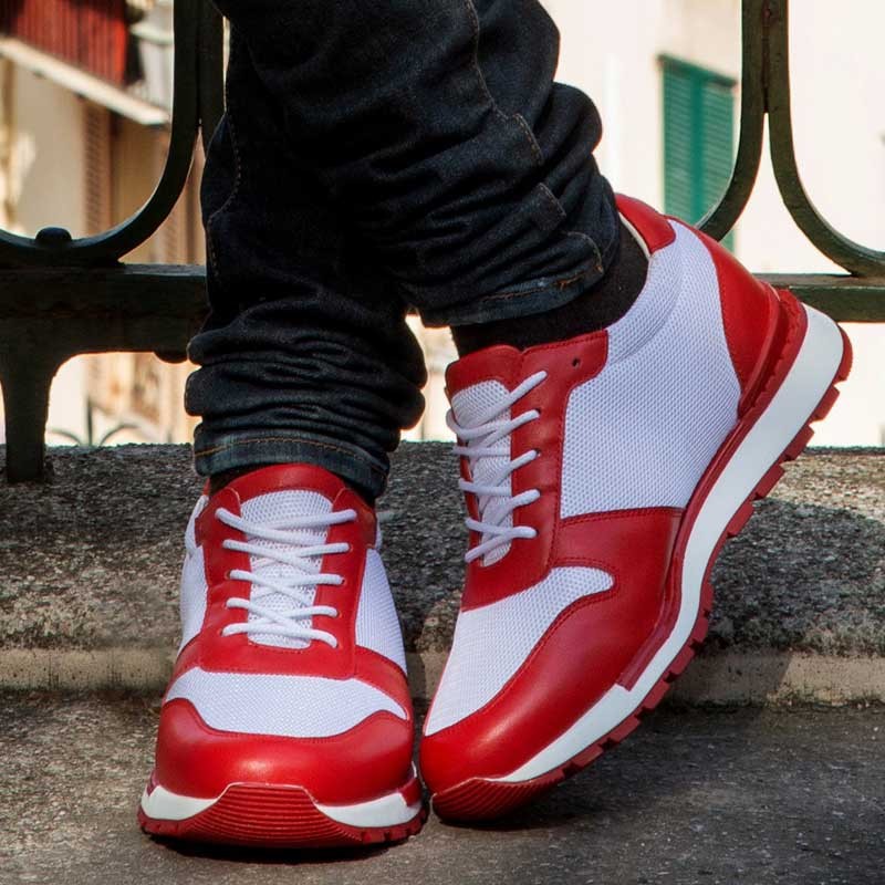 sneaker a talon compensé Homme - Rouge - Cuir/mesh - +7 CM - Sirmione - Mario Bertulli