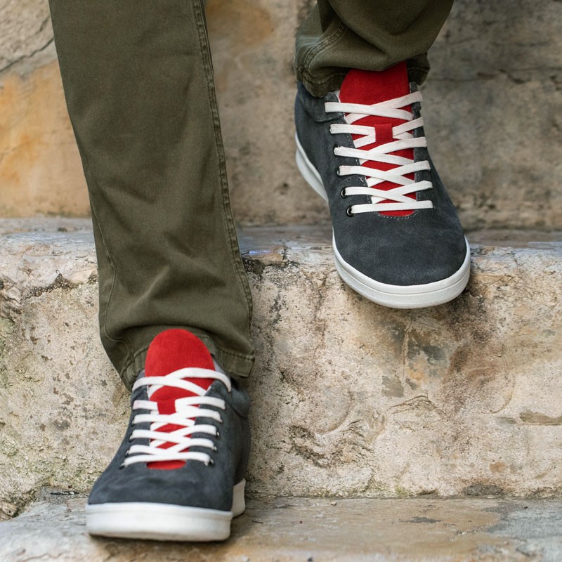 Sneaker talon compensé Homme | Gris foncé/rouge +6 CM | Mario Bertulli