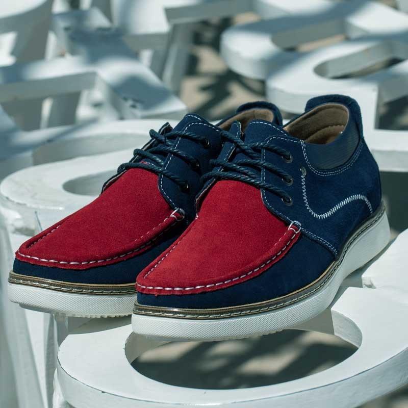 Mocassin rehaussant Homme | Bleu marine/rouge +5,5 CM | Mario Bertulli