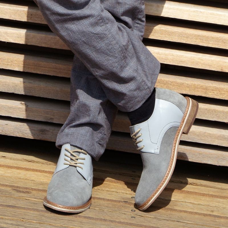 chaussures richelieu compensées Homme - Gris clair - Nubuck / Cuir - +6 CM - Trabia - Mario Bertulli