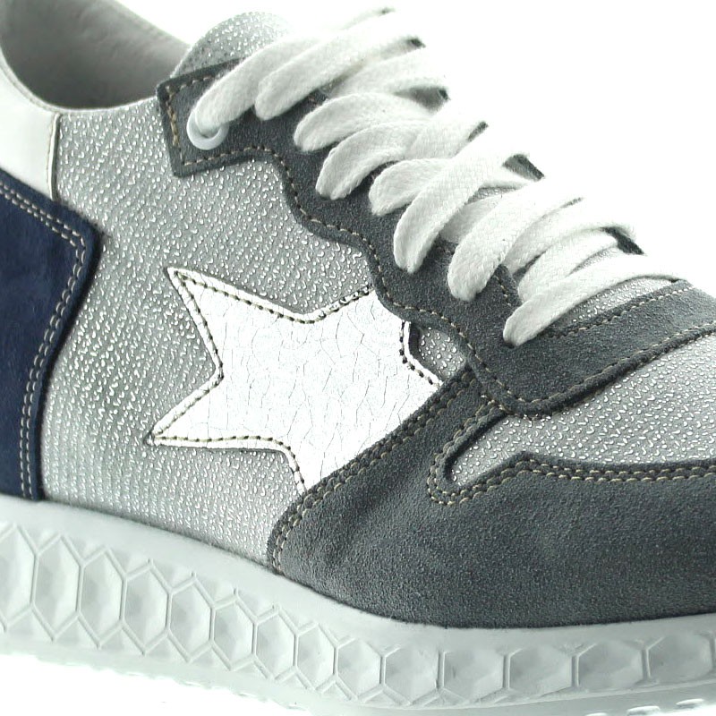 Sneakersy Perla - Niebieskie/srebro +7cm