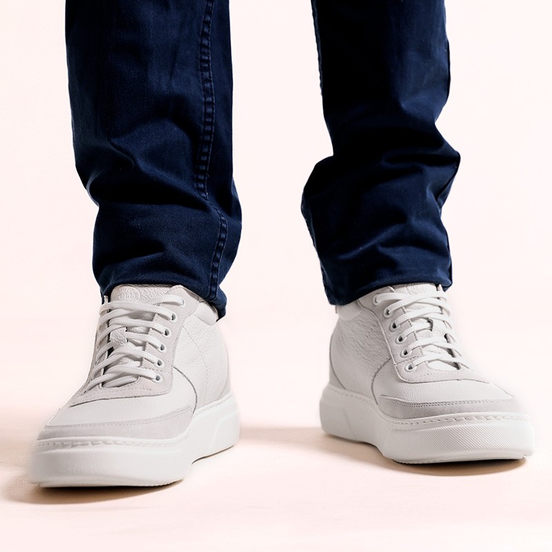 Sneaker męski na koturnie | Biały +7,5 cm | Mario Bertulli
