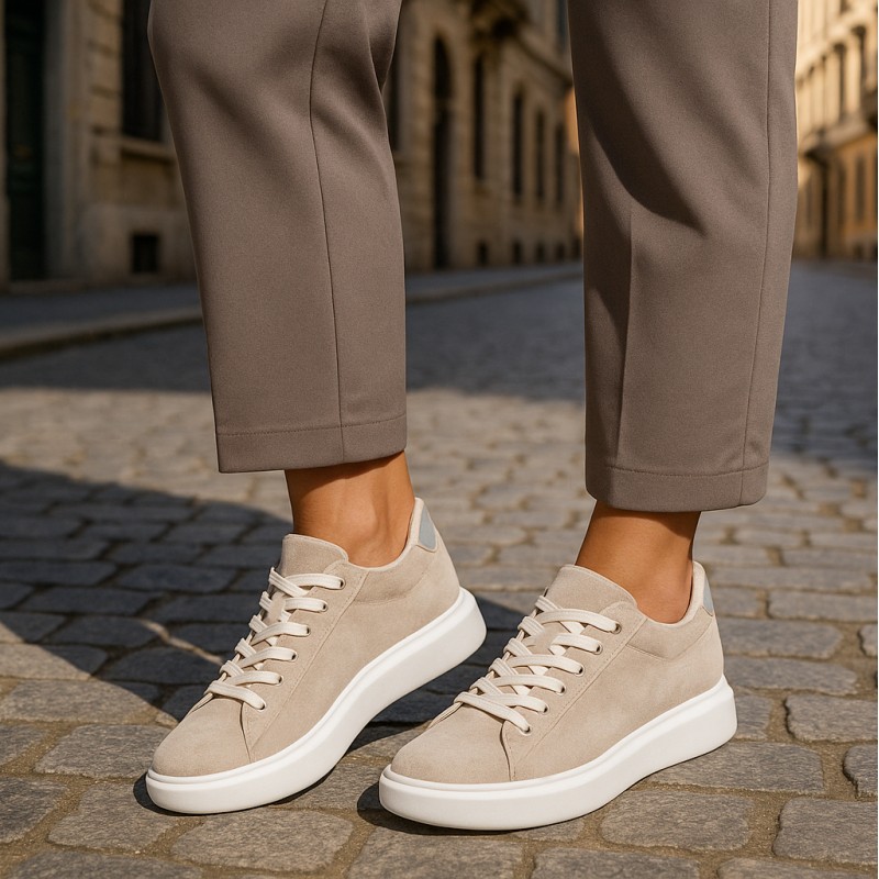 Sova beżowe damskie buty podwyższające +7,5cm