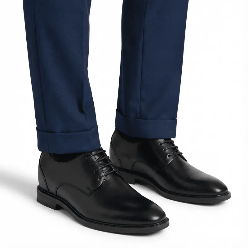 Męskie buty derby na koturnie | czarne +7,5cm | Mario Bertulli