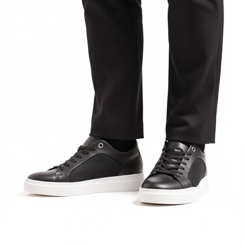 Męski sneaker na koturnie | czarny +6 cm | Mario Bertulli