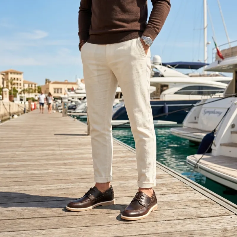 Buty żeglarskie podwyższające Manarola brązowe +5 cm