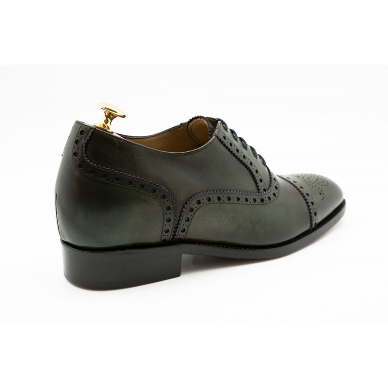 buty oxford męskie podwyższające - Zielone - Skóra cielęca licowa - +6 CM - Luksusowe - Mario Bertulli