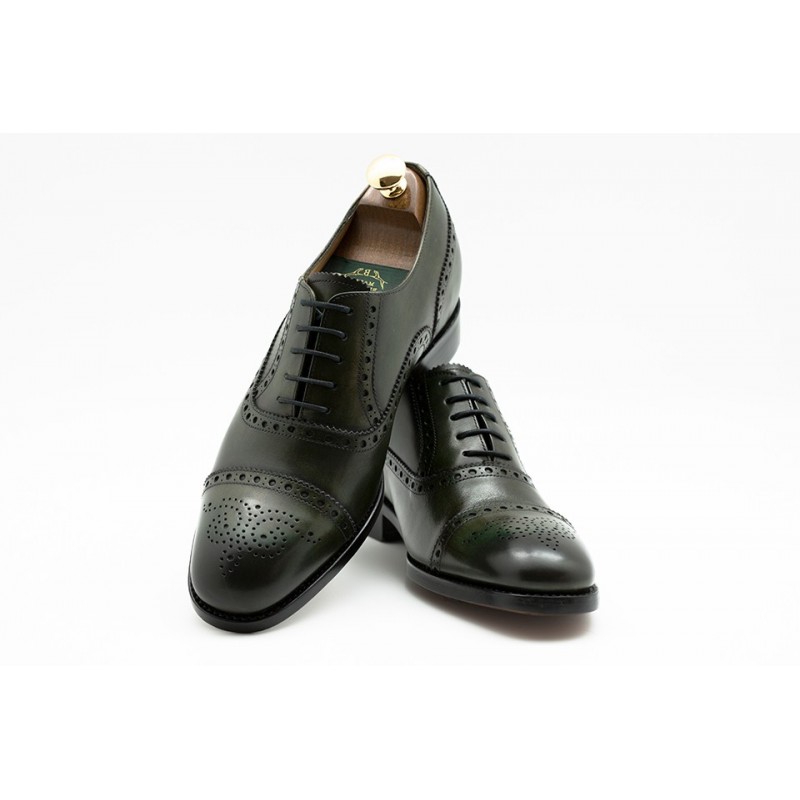 buty richelieu zwiększające wzrost Męskie - Zielone - Pełnoziarnista skóra cielęca - +6 CM - Luksus - Mario Bertulli