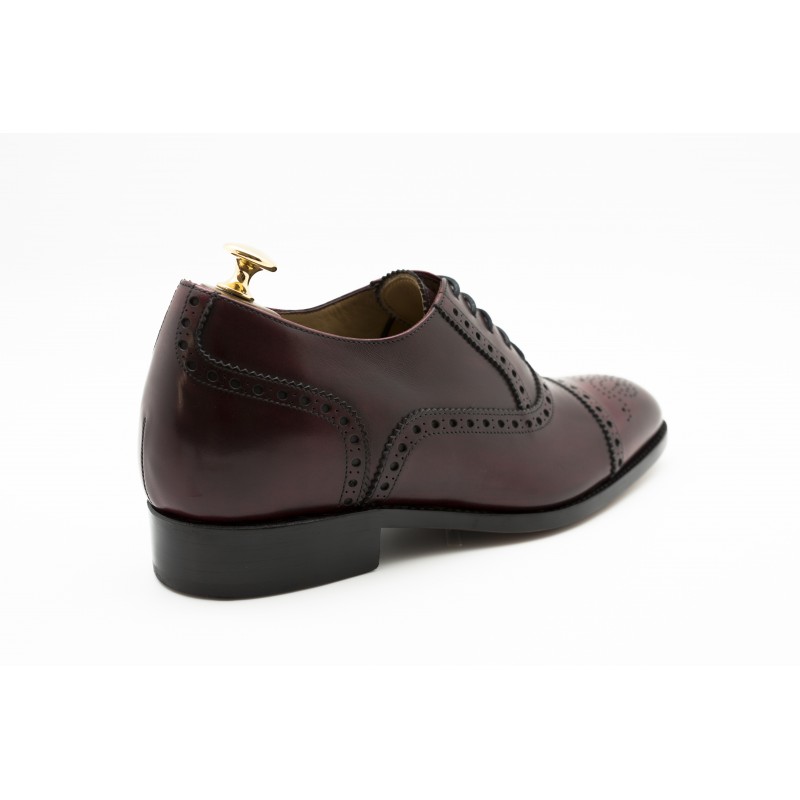buty oxford Męskie podwyższające - Bordowy - Skóra cielęca pełnoziarnista - +6 CM - Luksus - Mario Bertulli