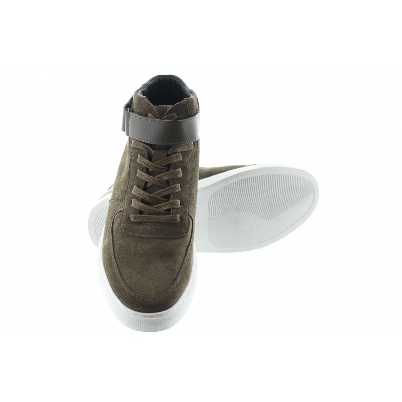 sneakersy z koturnem męskie - khaki - nubuk / skóra - +5 CM - Olivetta - Mario Bertulli