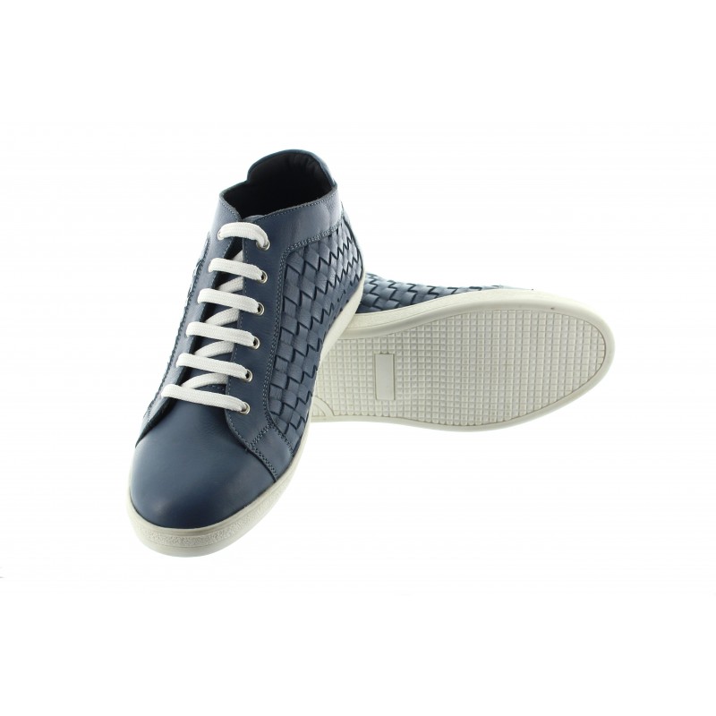 sneakersy na koturnie męskie - Niebieskie - Skóra - +5,5 CM - Sassello - Mario Bertulli