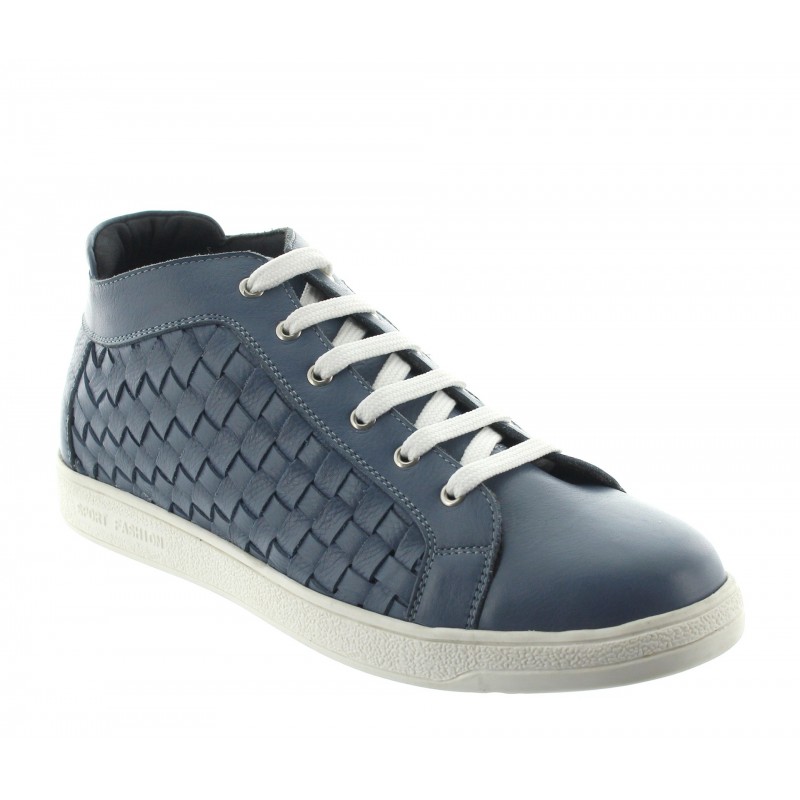 sneaker na koturnie Męski - Niebieski - Skóra - +5,5 CM - Sassello - Mario Bertulli