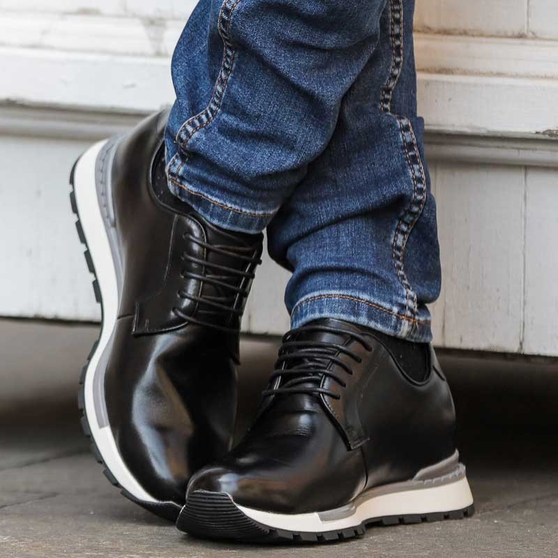 Elevator Sneakers Shoes Men - Black - Leather - +2.8'' / +7 CM - Leisure - Mario Bertulli