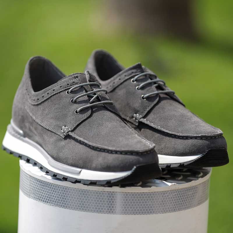 Elevator Sneakers Shoes Men - Dark grey - Nubuk - +2.8'' / +7 CM - Leisure - Mario Bertulli