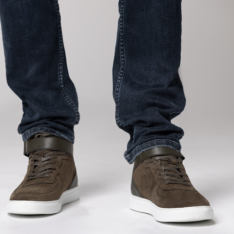 Elevator Sneakers Men - Kaki - Nubuk / Leather - +2.0'' / +5 CM - Olivetta - Mario Bertulli