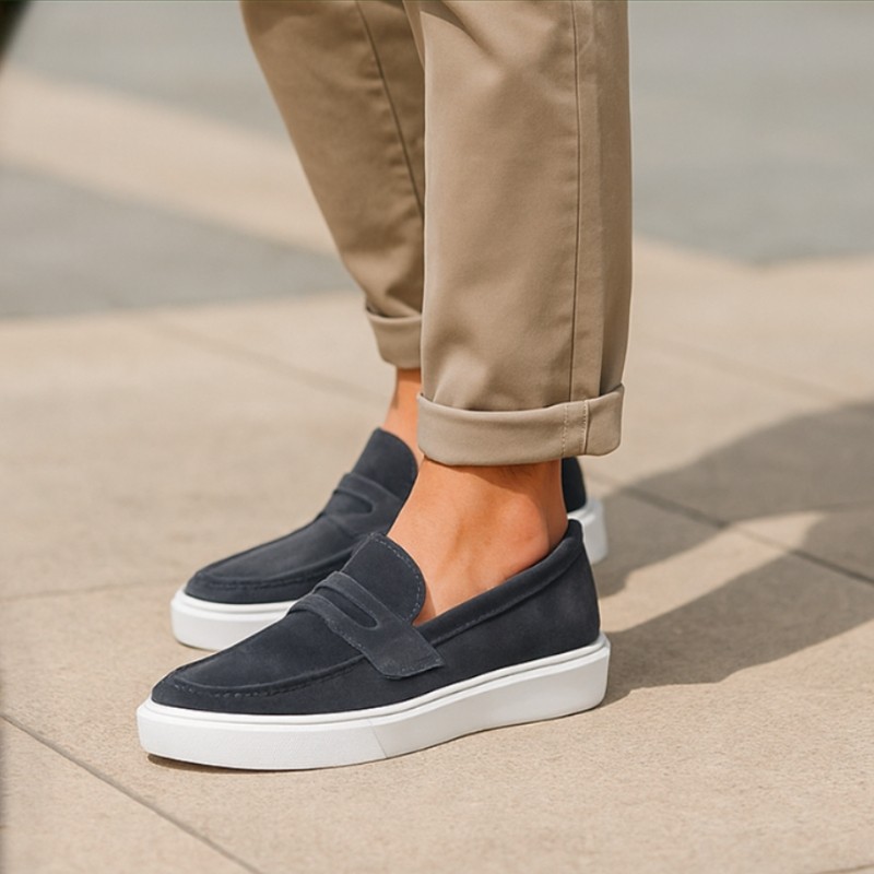 Rimini Navy Height-Increasing Loafers +6cm