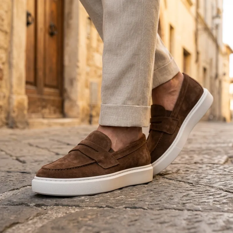 Height-increasing loafers Rimini brown +6 cm | Suede