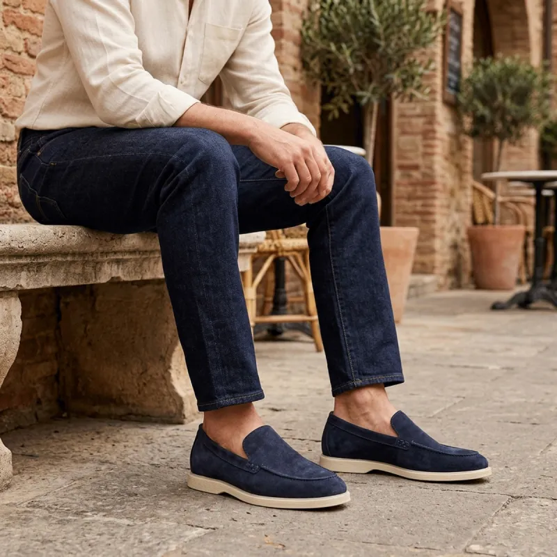 Positano Navy Height-Increasing Loafers +5cm