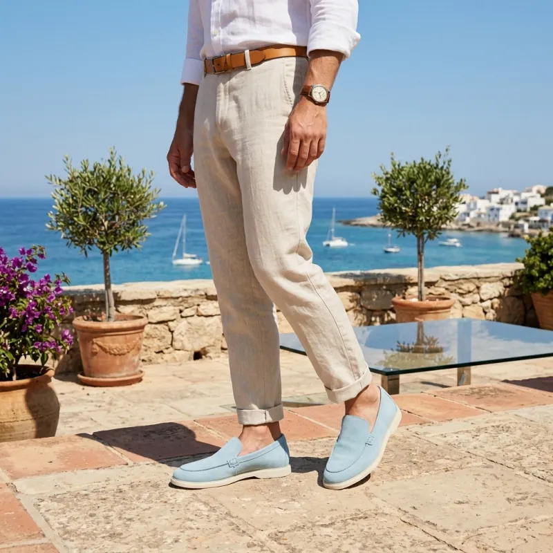 Positano Sky Blue Height-Increasing Loafers +5cm